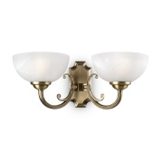 двухламповое настенное бра с матовыми плафонами и бронзовым основанием