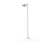 фонарный светильник на опоре с прозрачным плафоном и белой стойкой