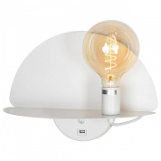 настенное бра с полусферическим плафоном из матового стекла и открытой лампой