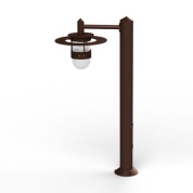 садовый светильник на стойке с коричневым корпусом и стеклянным рассеивателем