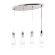 подвесной светильник с четырьмя удлинёнными стеклянными плафонами на прямоугольной планке