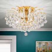 потолочный светильник с кристальными подвесками в золочёной оправе