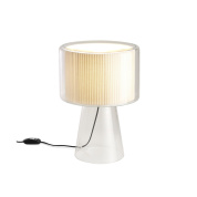 прикроватная лампа с цилиндрическим абажуром на стеклянной ножке