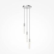 подвесная люстра с продолговатыми стеклянными плафонами цвета хром