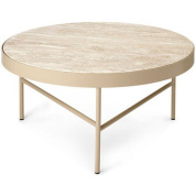 1104263527 Ferm Living Travertine круглый журнальный стол с каменной столешницей и металлическим каркасом