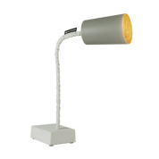 настольный светильник с металлическим цилиндрическим абажуром и гибкой ножкой