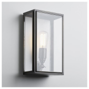 настенный светильник в прямоугольном корпусе с прозрачными стенками и лампой внутри