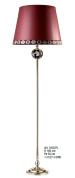 торшер с высоким металлическим основанием и бордовым тканевым абажуром