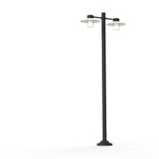 двухрожковый фонарный уличный столб с прозрачными плафонами и чёрной опорой
