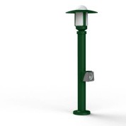 садовый фонарь зеленого цвета с купольным плафоном и встроенной розеткой