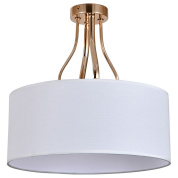 потолочный светильник с тканевым цилиндрическим абажуром белого цвета на подвесе из золота