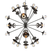 двадцатидевятирожковая потолочная люстра спутникового типа с латунными элементами