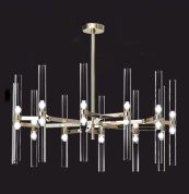 подвесная люстра с многоуровневыми стеклянными цилиндрами на металлическом каркасе