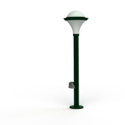 садовый боллард с розеткой и купольным плафоном зелёного оттенка