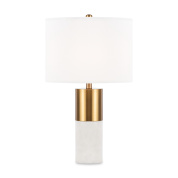 настольная лампа с цилиндрическим абажуром и латунной вставкой