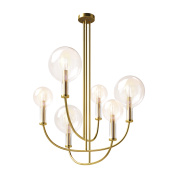 подвесная люстра с несколькими стеклянными плафонами цвета латунь