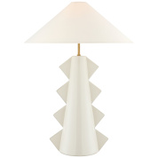 настольная лампа с геометрическим ступенчатым основанием и коническим абажуром