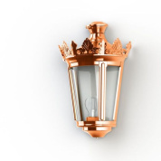 уличный настенный фонарь с прозрачным плафоном и медным корпусом
