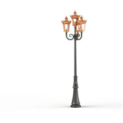 уличный фонарь-столб с четырьмя плафонами и медной отделкой