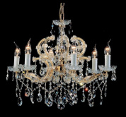 классическая подвесная люстра с резными рожками и свисающими кристаллами