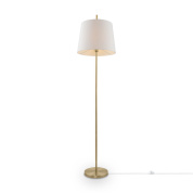 торшер с тканевым абажуром на тонкой латунной стойке и круглой подставке