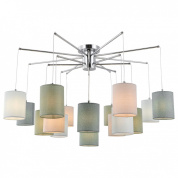 подвесная люстра с несколькими плафонами из матового стекла на металлической раме