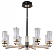 люстра на штанге с восемью гофрированными стеклянными плафонами и металлическими элементами черного цвета