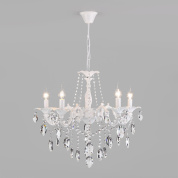 многорожковая подвесная люстра с подвесками из прозрачного хрусталя