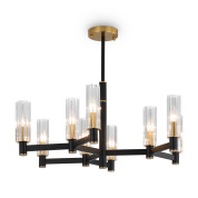 подвесной светильник с шестью цилиндрическими плафонами на черном металлическом каркасе