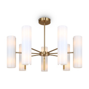 люстра с шестью вертикальными плафонами цилиндрической формы на латунной основе