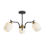 трехламповая люстра с изогнутыми рожками и плафонами из матового стекла