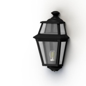 настенный уличный фонарь чёрного цвета с прямым корпусом и прозрачным стеклом