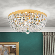 потолочная люстра с тройными кристальными чашами в золотой отделке