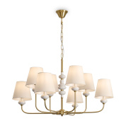 люстра подвесная с восемью рожками и тканевыми абажурами на латунной арматуре