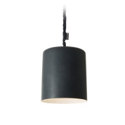 подвесная люстра с ровным цилиндрическим чёрным плафоном и светлой внутренней поверхностью