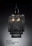 подвесная люстра с цилиндрическим корпусом из тёмных цепочных подвесок