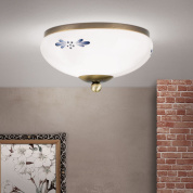 накладной потолочный светильник с опаловым стеклом и голубым декоративным рисунком