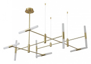 люстра на штанге с геометричной композицией в золотом цвете