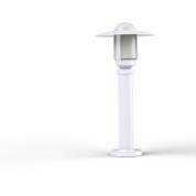 садовый фонарь белого цвета с круглым плафоном под дисковым козырьком