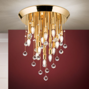 подвесной светильник с цилиндрическим блоком золотых подвесок и стеклянных капель
