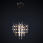 подвесная люстра с многоуровневой конструкцией из вертикальных световых элементов