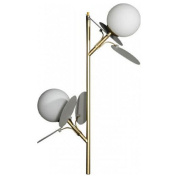 подвесной светильник с двумя шарообразными плафонами на золотой стойке