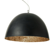 подвесная люстра с большим купольным плафоном чёрного цвета и бронзовой внутренней отделкой