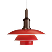 подвесной светильник с трёхъярусным плафоном красного цвета