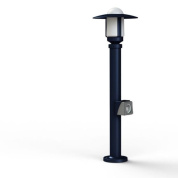 садовый светильник синего цвета с купольным плафоном и встроенной розеткой