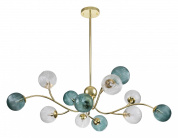 люстра на штанге с двенадцатью плафонами из цветного стекла