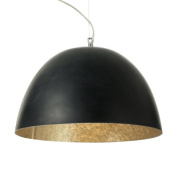 подвесная люстра с крупным чёрным купольным плафоном и золотистой внутренней отделкой