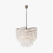 люстра с двумя ярусами стеклянных подвесок на металлической арматуре