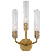 настенное трёхламповое бра с прозрачными цилиндрическими стеклянными плафонами