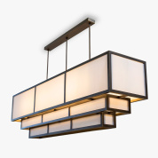 прямоугольная потолочная люстра с тканевыми рассеивателями и металлическим каркасом